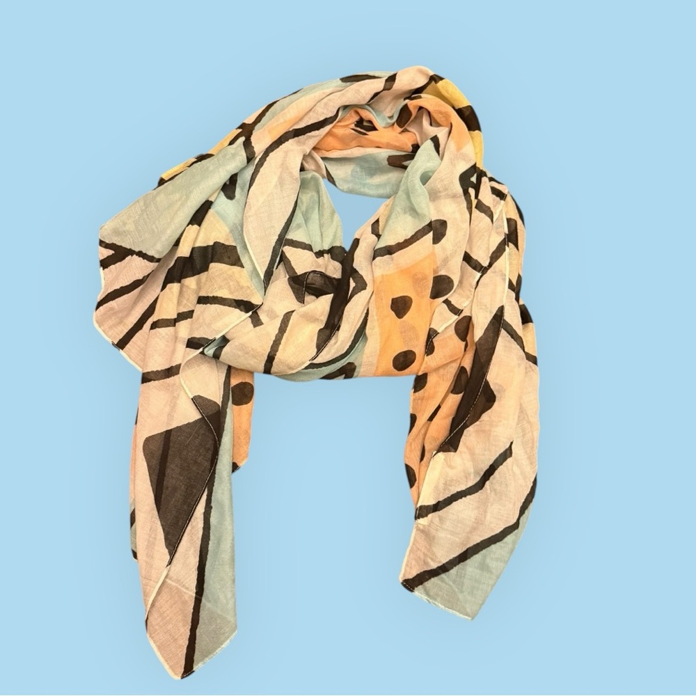 Printed Village Oversized Scarf – Abstract Geometric Print (74” x 34”)